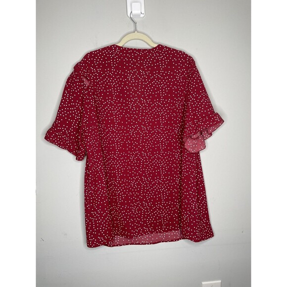 Bloomchic Shirt Womens Plus 22 Red White Polka Dot V Neck Ruffle Sleeve Chiffon - Picture 7 of 8